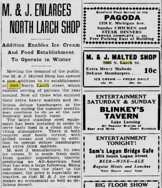 Lights Restaurant - Feb 1941 M And J Malt Shop (newer photo)